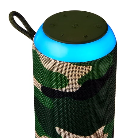ONN LARGE RUGGED SPEAKER WITH BLUETOOTH WIRELESS TECHNOLOGY AND LED LIGHTING, CAMO