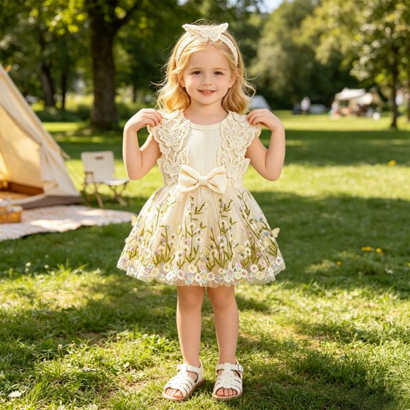 MEZZALL Kids Girls Baby Bodysuit With Mesh Dress For Party And Everyday Wear Adorable Skirt Style Jumpsuits Toddlers Birthday One-Pieces