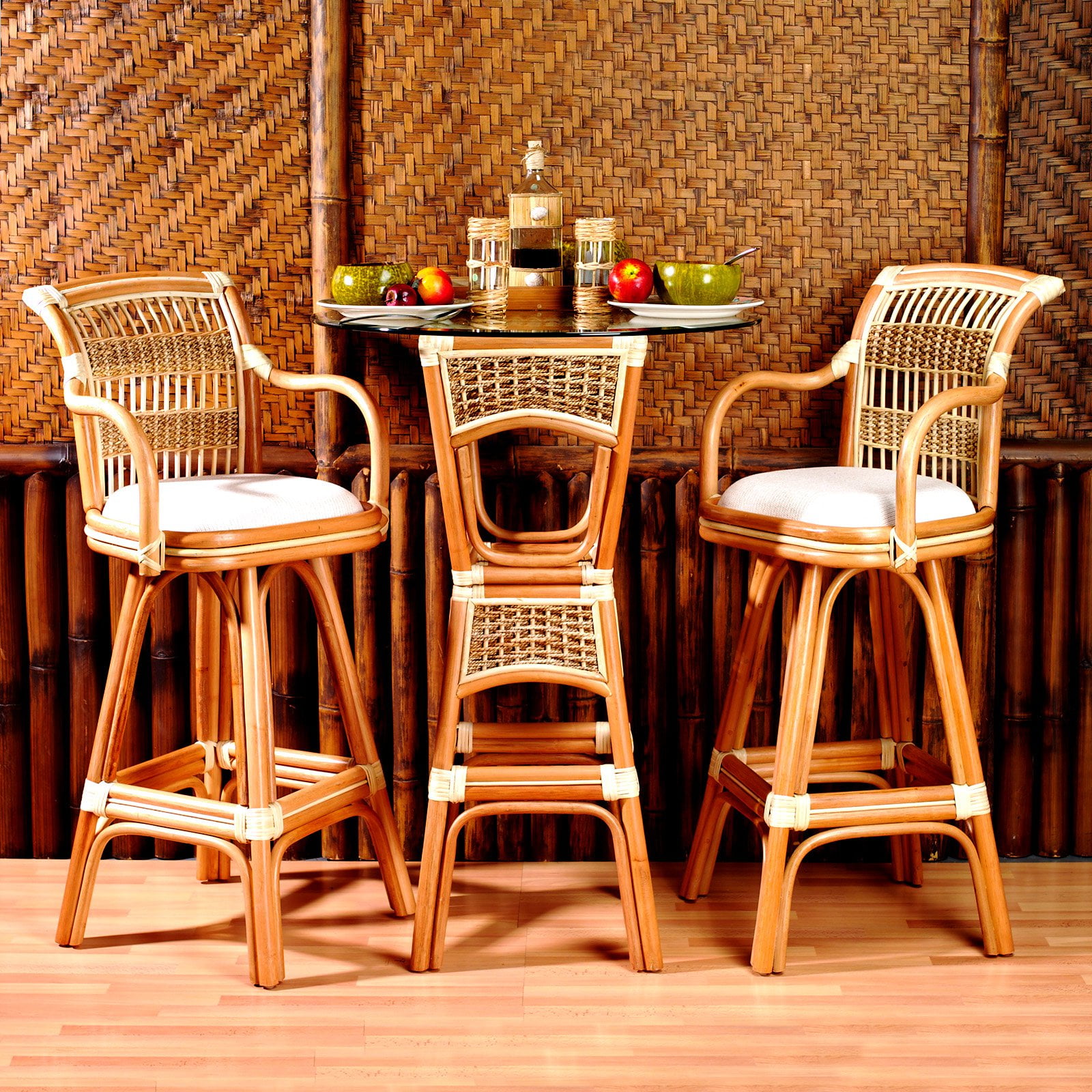 E Islands 3 Piece Wicker Bar Height Bistro Set