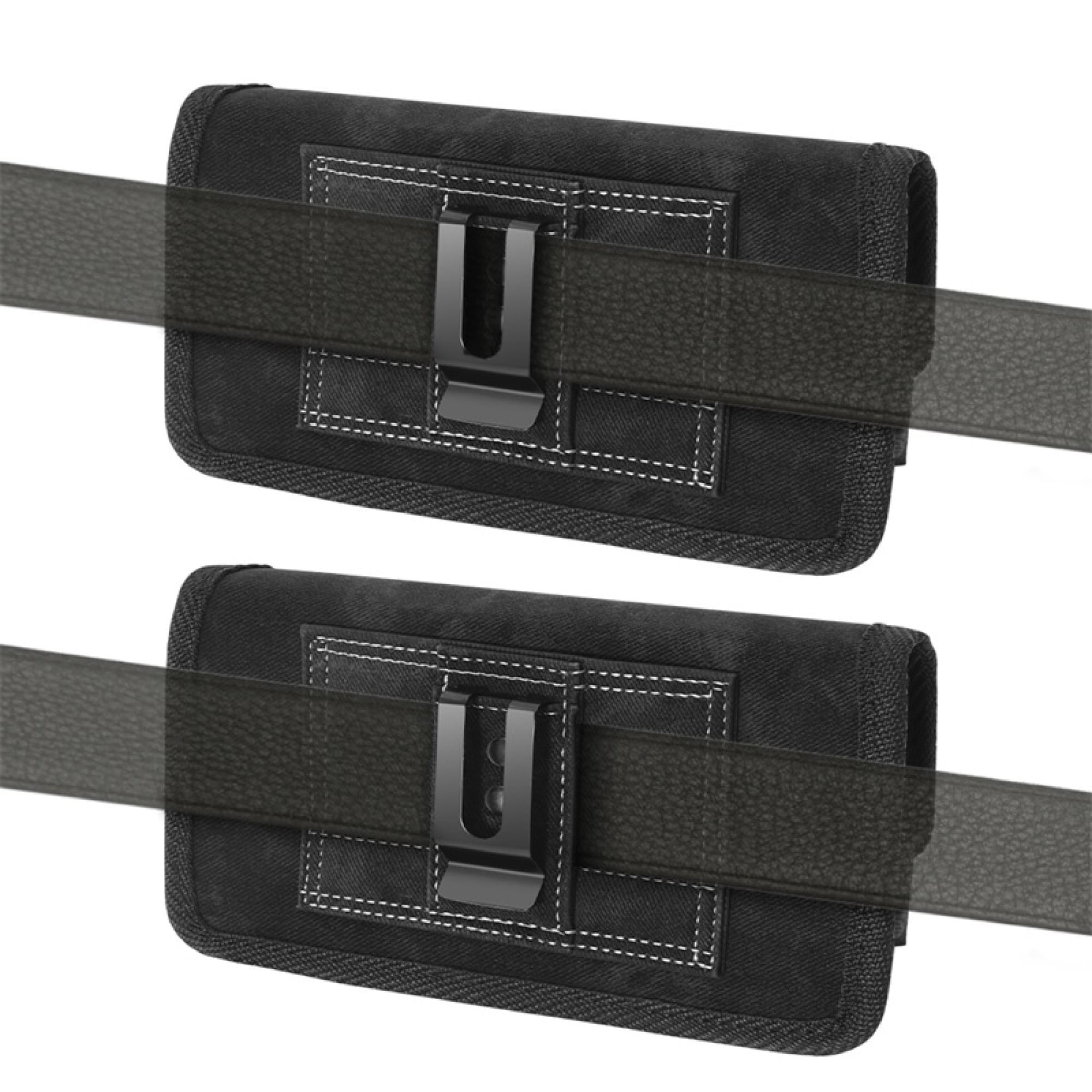 Large Horizontal Universal Fabric Pouch – Black Denim with Dual Card Slots