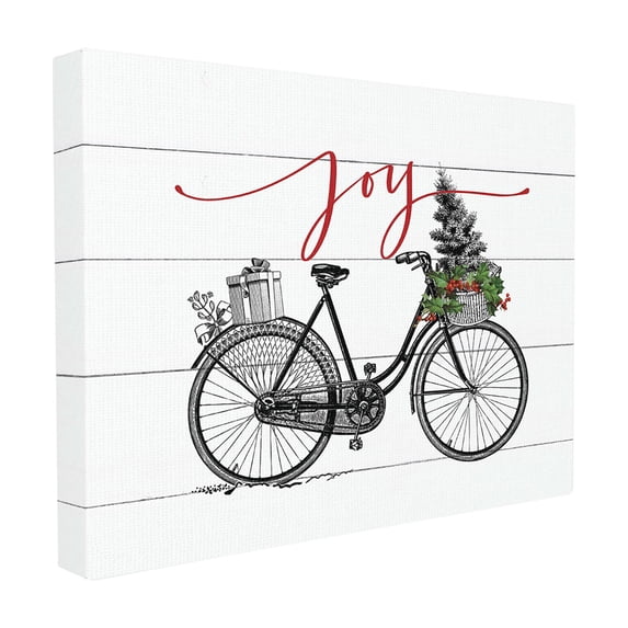 The Stupell Home Decor Collection White Planked Look Holiday Joy Bicycle with Tree and Gifts Wall Plaque Art, 10 x 0.5 x 15