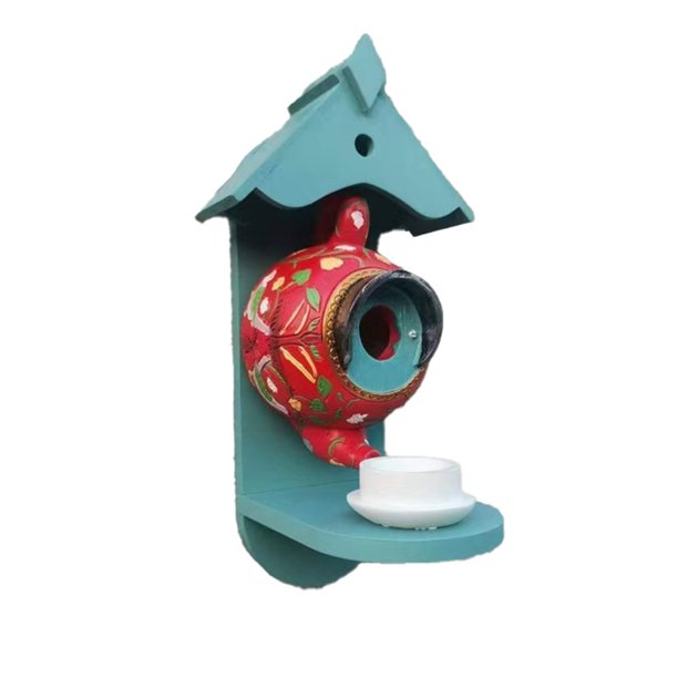 Comedero para Pájaros con Tetera de Resina, para Colgar en la Pared, para Exteriores, para Decoración de Jardín, Duradero y Resistente A la Intemperie.A