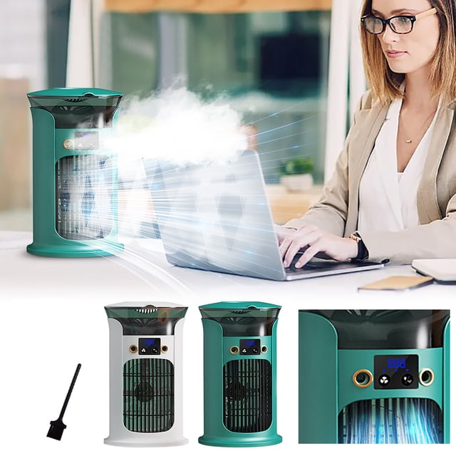 USB Mini Desktop Fan with Brush - 3-Speed Portable Cooler for Home & Office, USB-Powered Quiet Cooling Fan with Humidifier and Night Light
