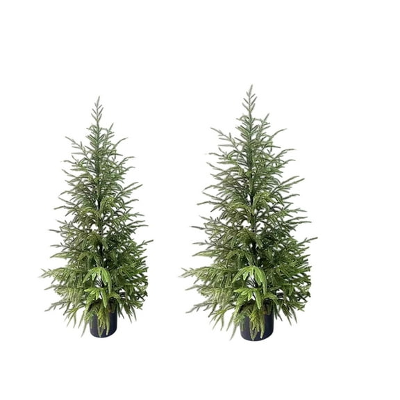 47" Artificial Norfolk Pine Tree - Faux Christmas Tree Potted Green for Front Porch Christmas Indoor Outdoor Decor for Entryway, Living Room, Office, Apartment(2PC)