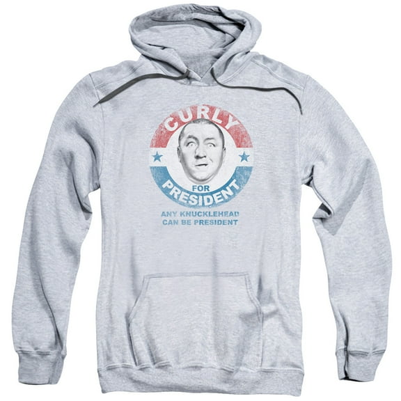 Three Stooges Curly For President Adult Pullover Hoodie Sweatshirt Athletic Heather