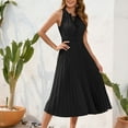 thumbnail image 2 of Rvkxad Womens Summer Dresses Clearance Under $10 Sleeveless Casual Spring Dress Empire Waist Maxi Long Tie Front A-Line Flowy Casual Smocked Dresses Black XXL, 2 of 5