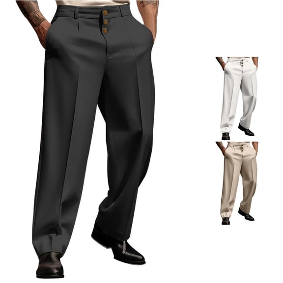 XIAONU Men's Solid Wide Leg Dress Pants Multi Button Front Side Pockets Tailored Trousers