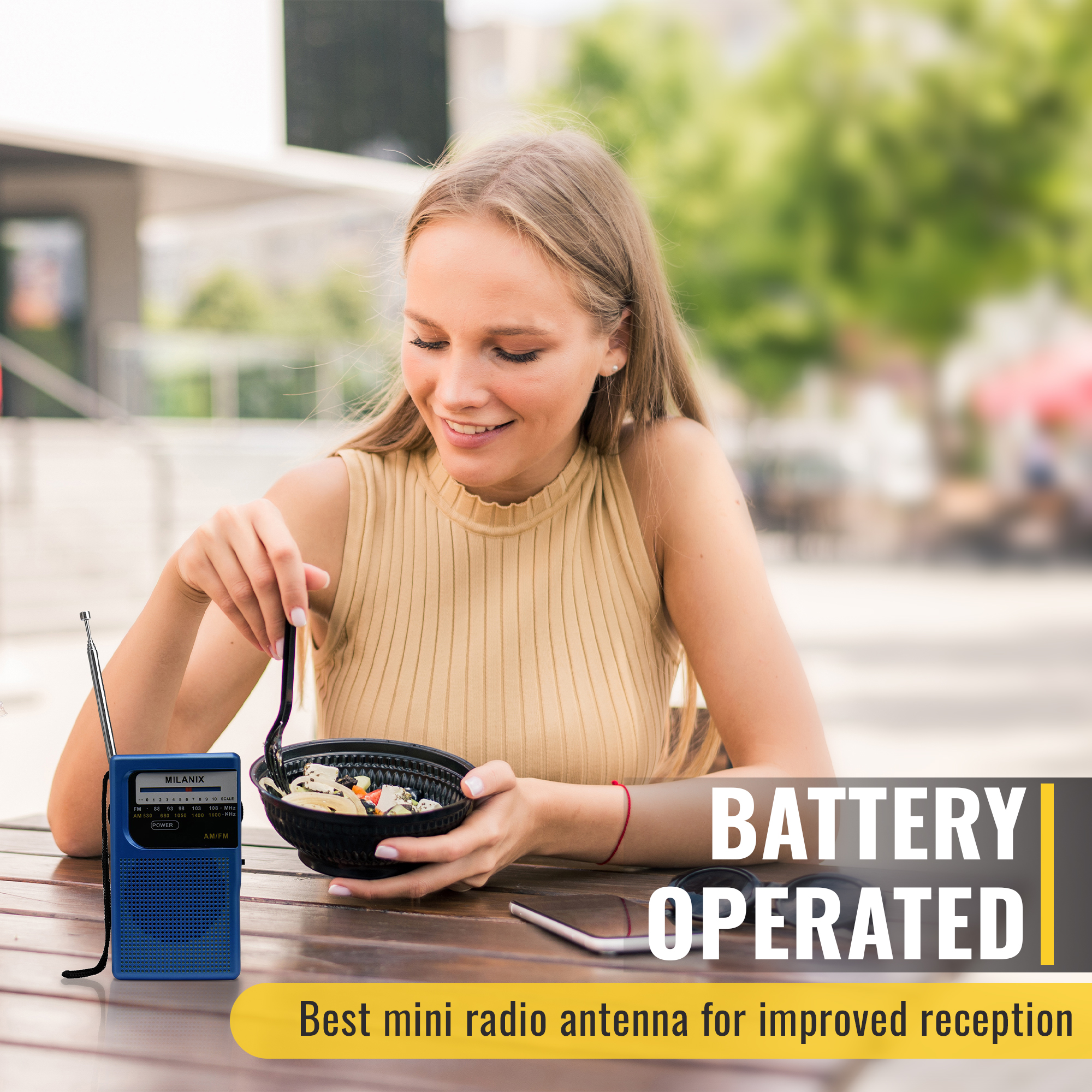 Milanix Small Portable AM/FM Radio, Blue Coral photo 2