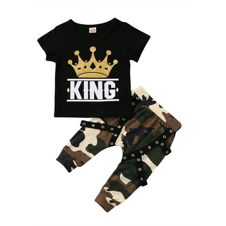 

Summer Streetwear Toddler Kids Baby Boys Letters Print Black Tops T-shirt Buckle Strap Camo Pants 2Pcs Outfits Set