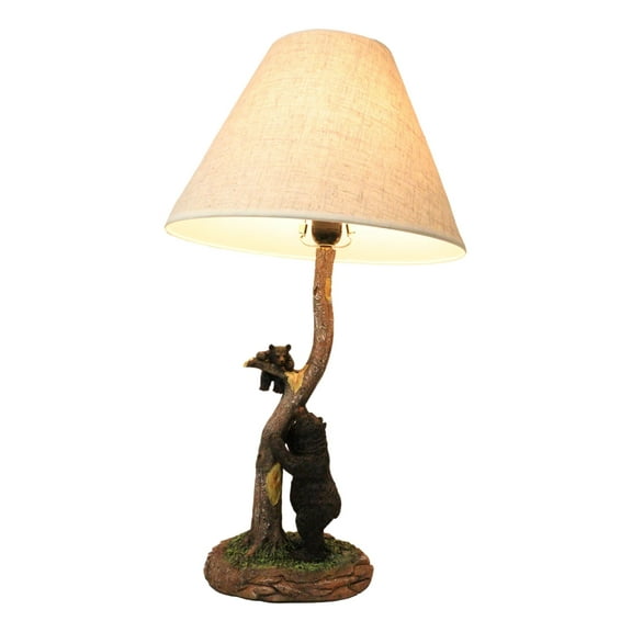 Rustic Black Mother Bear Playing With Cub Hanging On Tree Branch Table Lamp