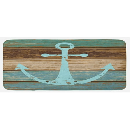 

Anchor Kitchen Mat Timeworn Marine on Weathered Wooden Planks Rustic Nautical Theme Pattern Plush Decorative Kitchen Mat with Non Slip Backing 47 X 19 Teal Brown by Ambesonne
