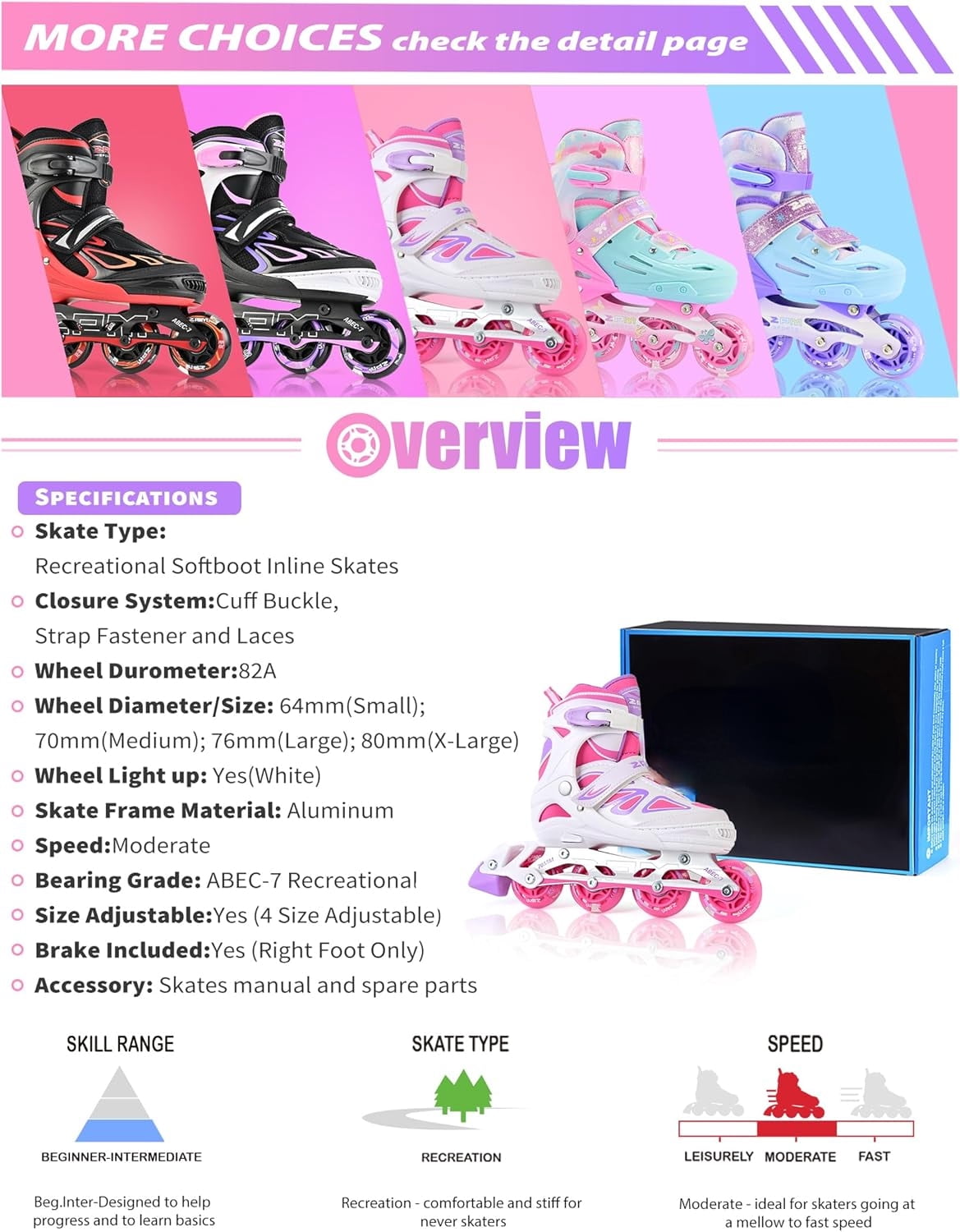 PrimeCook Shop Vinal Girls Adjustable Flashing Inline Skates, All Wheels Light Up, Fun Illuminating Skates for Kids Men Adult Women and Boys