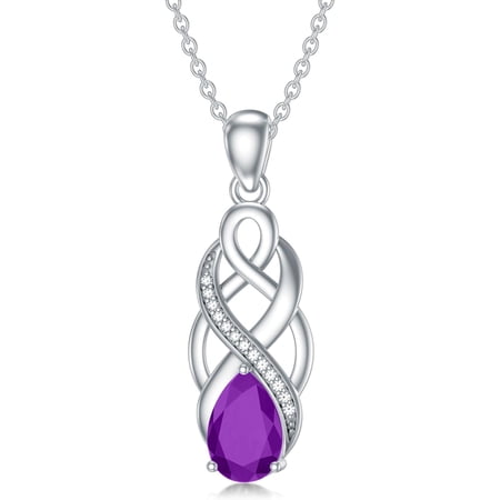 925 Sterling Silver Celtic Knot Good Luck Irish Pendant Necklace with 12 Months Birthstone, Christmas Birthday Jewelry Gifts for Women