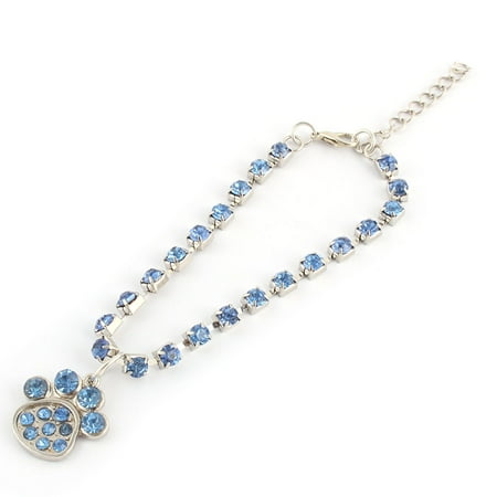 - Wedding Pet Rhinestone Mosaic Metal Paw Pendent Decor Pet Necklace Bracelet Blue