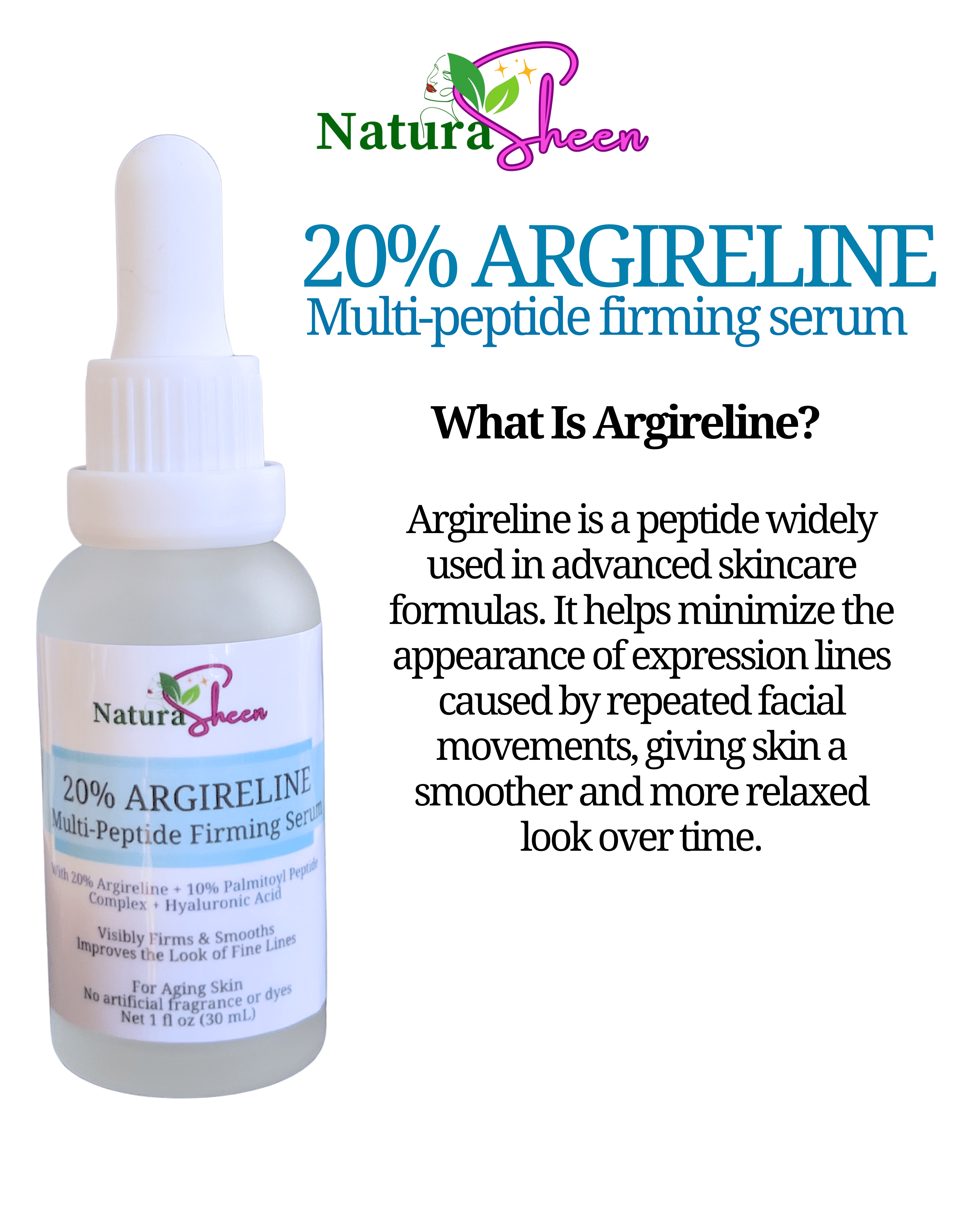 20% ArgiReline + 10% Multi-Peptides Matrixyl 3000 + 100% Strength Hyaluronic Acid  Serum for Skincare - Serums Clear No Fragrance Lightweight Moisturizer