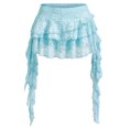 thumbnail image 5 of Unir Women Multi-Layer Floral Lace Ruffle Mini Skirt Wide Elastic Waist Irregular Asymmetrical Side Drape Western Festival Casual Short Bottom 1PC XS-L Plus Size Friendly, 5 of 5