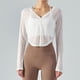 thumbnail image 1 of Traje de yoga fino con cuello en V, camiseta exterior corta de manga larga, blusa deportiva holgada para exteriores, blusa deportiva transpirable de verano para mujer, 1 of 6