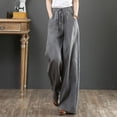thumbnail image 2 of Pantalones de mujer de algodón y lino artísticos de primavera y verano Pantalones holgados de pierna ancha de talla grande Pantalones de cintura alta Pantalones rectos Pantalones de lino, 2 of 5