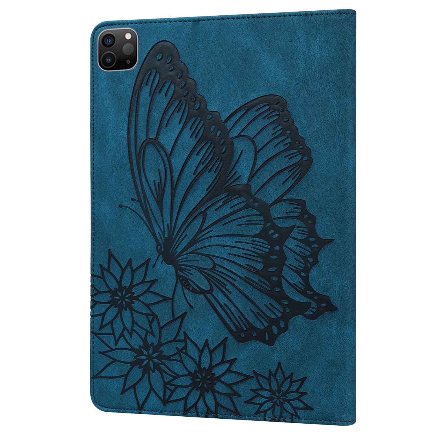 Allytechgroup iPad Pro 11 Case Cover, Stylish Big Butterfly Design PU Leather Smart Cover Auto Sleep Wake Pencil Holder Flip Stand Shockproof Bumper Case for Apple iPad Pro 11" 2024 M4, Blue