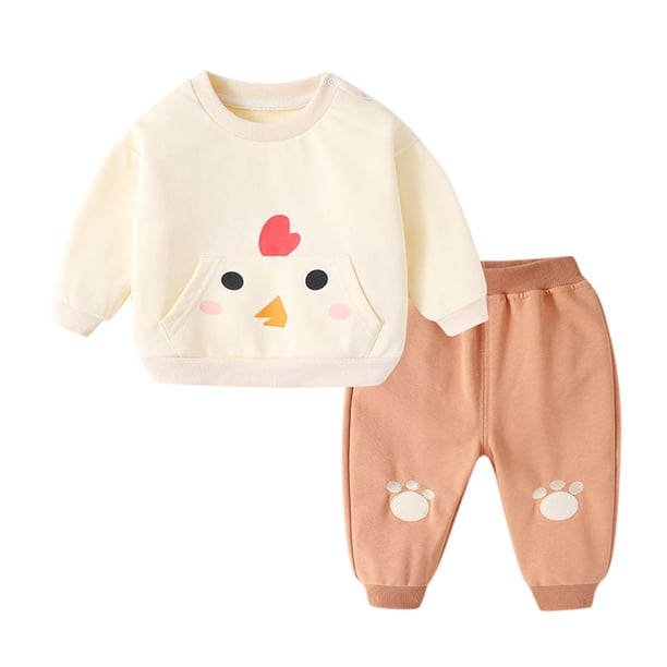 Gibobby Conjunto de ropa para bebé y niño pequeños Niños pequeños Bebés Niños Niñas Sudadera Pullover Tops Pantalones de algodón Pantalones Traje Conjunto(Beige,6-12 Months)