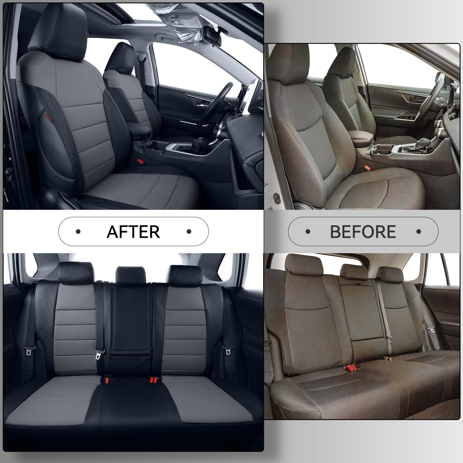 Coverdream Custom Fit RAV4 Car Seat Covers for Toyota RAV4 LE 2013 2014 2015 2016 2017 2018 (NOT for Hybrid) - Leatherette (Black/Gray,Full Set)