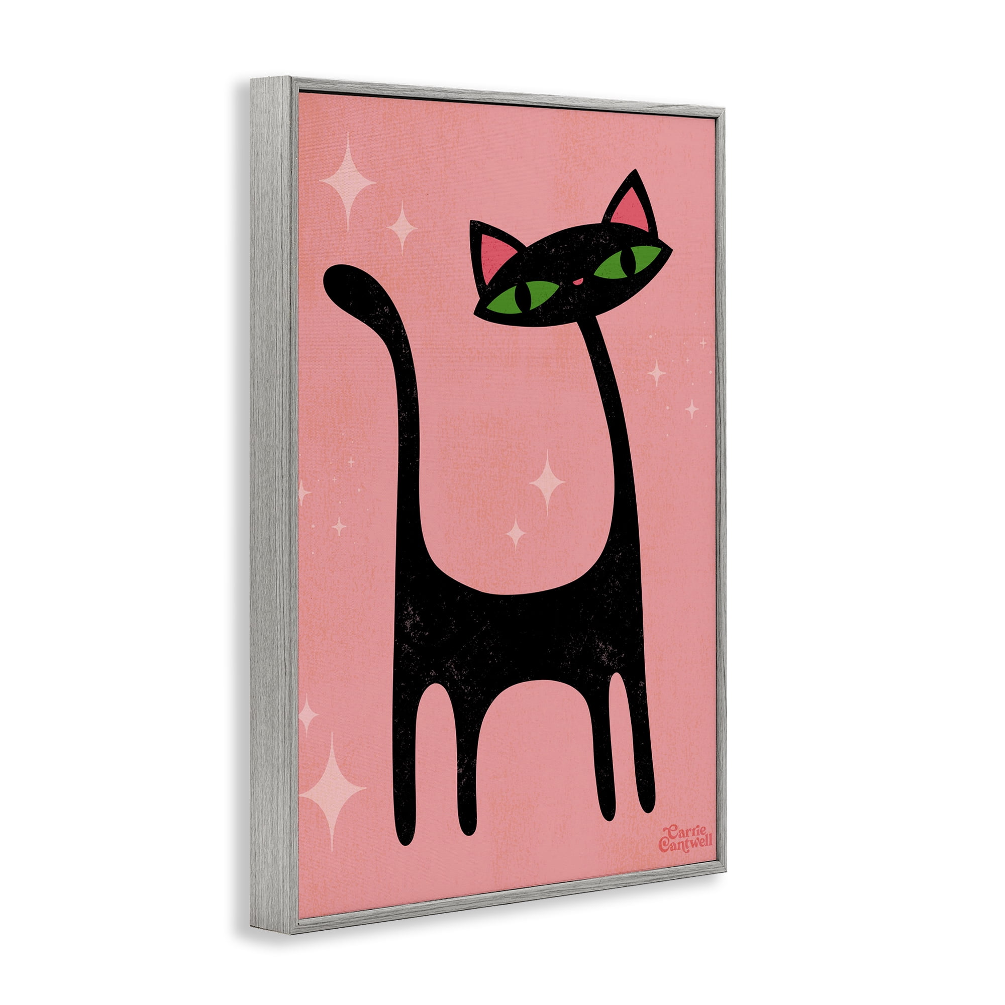 Stupell Industries Retro Black Cat Animals & Insects Painting Gray Framed Art Print Wall Art, 20 x 30