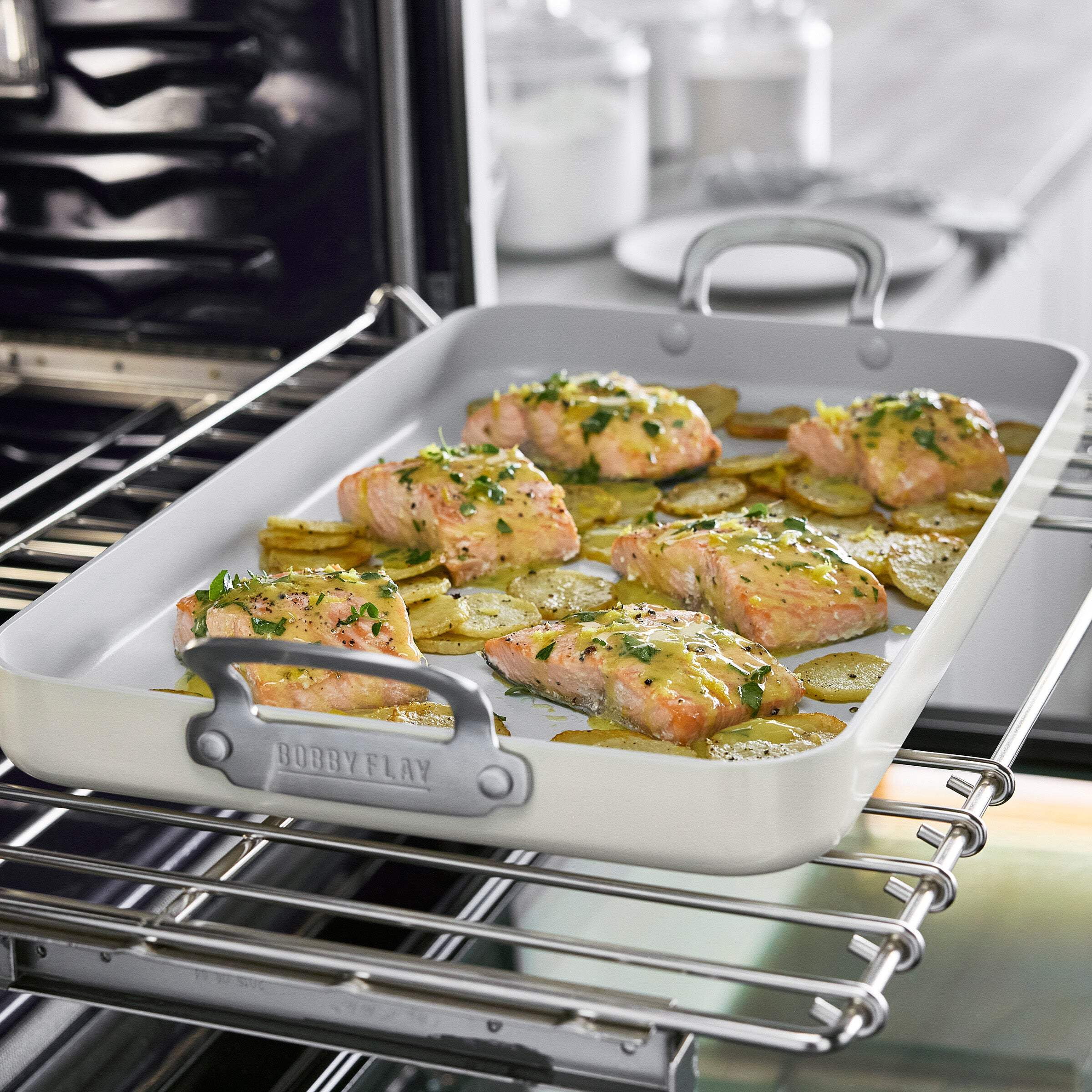 GreenPan Bobby Flay 18" x 11" Nonstick Double Burner Griddle, Gray