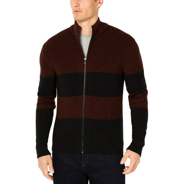 Michael Kors - Michael Kors Mens Zip-Up Striped Mock Sweater Navy L ...