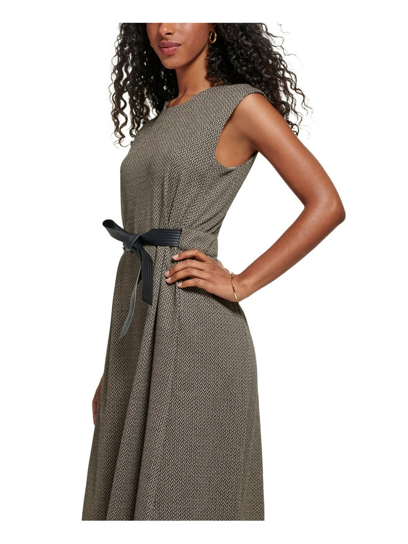 Calvin Klein Womens Chevron Work Midi Dress Brown 12 Calvin Klein Womens Chevron Work Midi Dress Brown 12