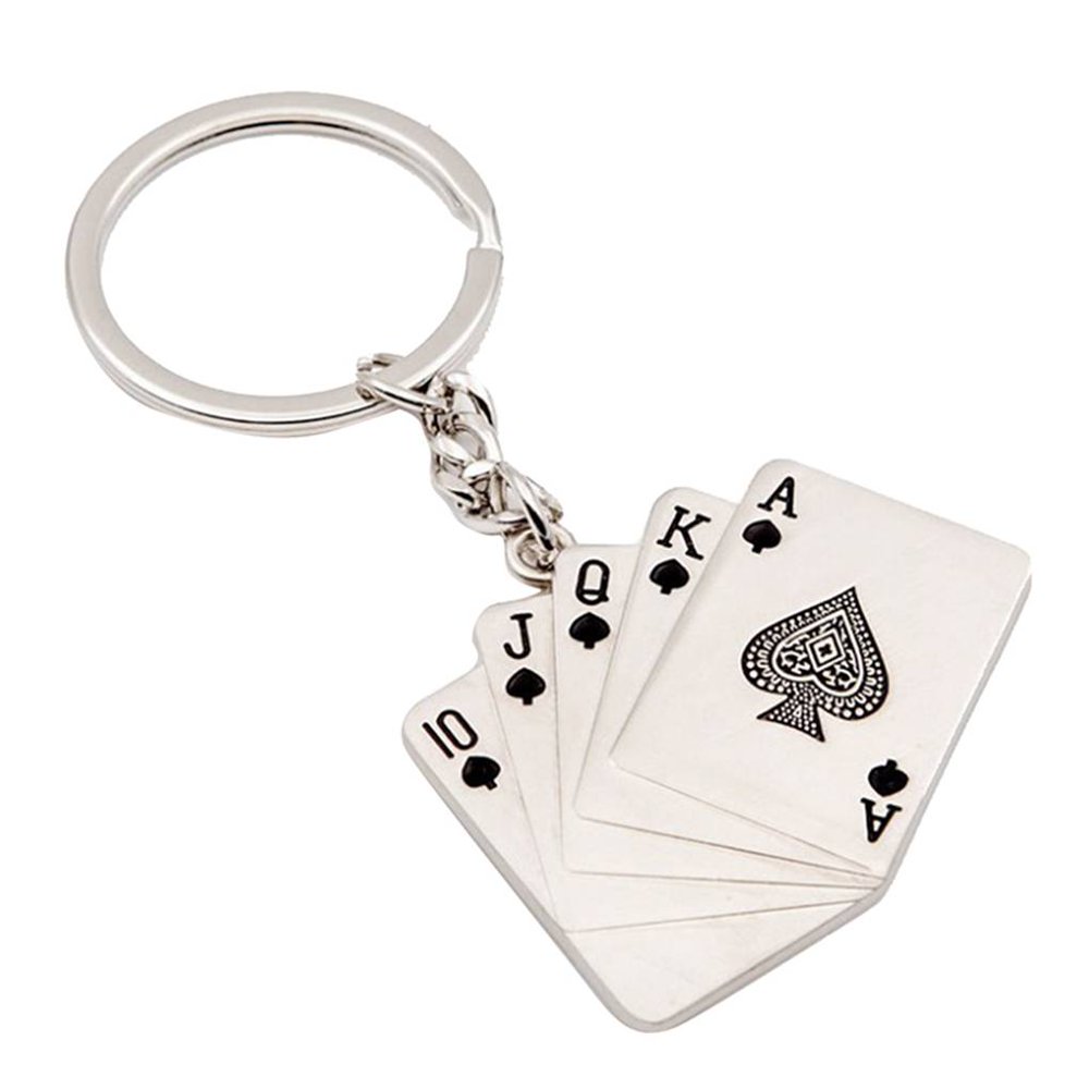 Worallymy Unisex Mini Playing Cards Spades Pendant Keychain Metal
