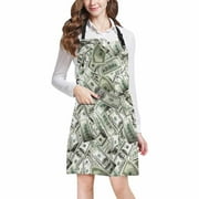 ASHLEIGH Funny Flying Banknotes Of Dollars Currency Money Adjustable Bib Apron with Pockets Commercial Restaurant and Home Kitchen Apron for Women Men