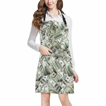 ASHLEIGH Funny Flying Banknotes Of Dollars Currency Money Adjustable Bib Apron with Pockets Commercial Restaurant and Home Kitchen Apron for Women Men