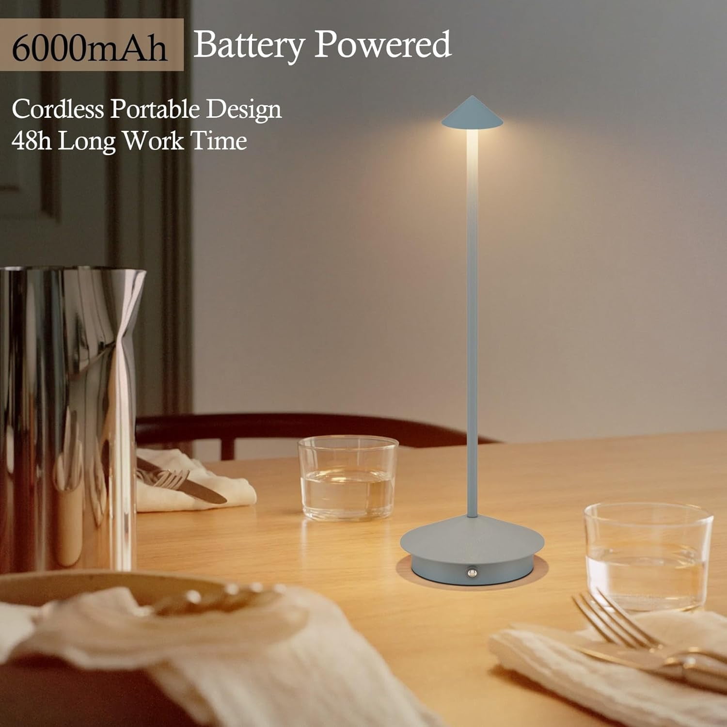 Ralbay 2 Pack Cordless Table Lamp Rechargeable 6000mAh Battery Operated Table Light 3 Colors Dimmable Outdoor Waterproof Portable Touch for Restaurant Bedroom(Blue)