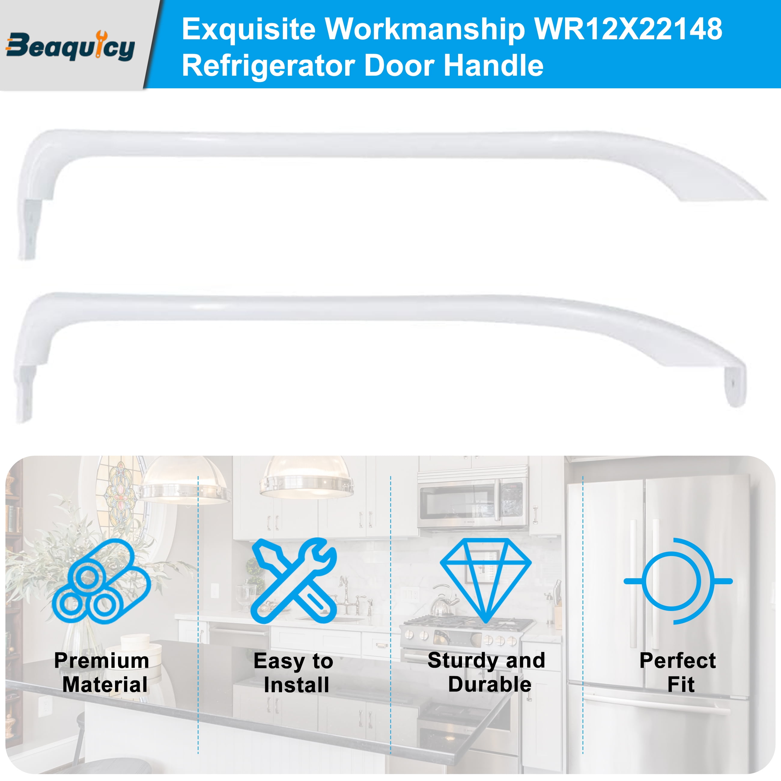 Beaquicy Refrigerator Door Handle Set for GE Freezer WR12X22148 White