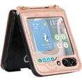 thumbnail image 4 of Leather Case Compatible with Samsung Galaxy Z Flip 5 5G Case Rose Gold,Embossed 3D Mandala Flower PU Print Women Phone Case with Lanyard Neck Strap, 4 of 12