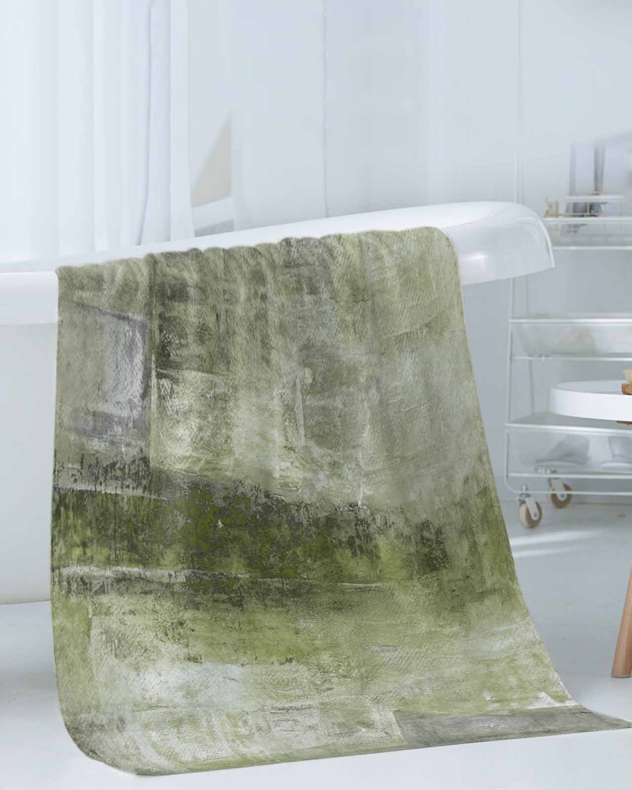 Sage Green Bath Towels for Bathroom Set,Luxury Microfiber Towels Gifts for Women,Beach Kitchen Hand Hair Face Towel and Dish Washcloth,Retro Oil Painting Modern Abstract Art Aesthetics Towels+Set