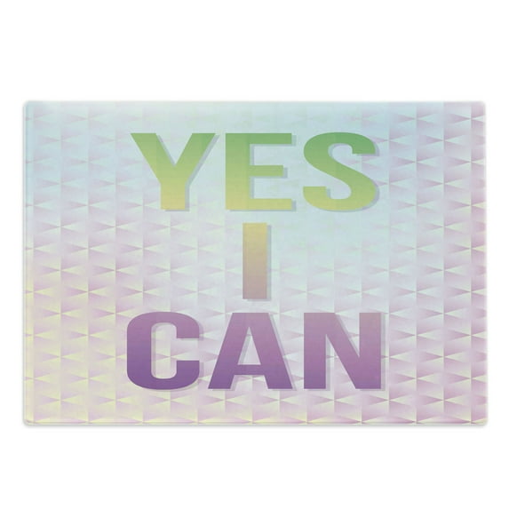 Inspirational Cutting Board, Motivation Words Yes I Can Courage Determination Success Philosophy Colorful, Decorative Tempered Glass Cutting and Serving Board, Large Size, Multicolor, by Ambesonne