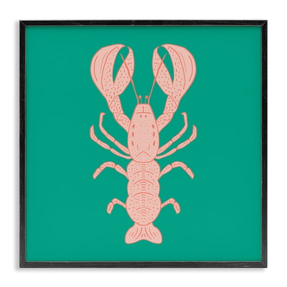 Stupell Industries Coastal Minimal Pink & Green Lobster Black Framed Giclee Art, 12 x 12, by Sazerelli Designs
