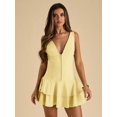 thumbnail image 6 of Yellow Women's Solid Color Deep V-Neck Ruffle Hem Sleeveless Dress,, 6 of 6