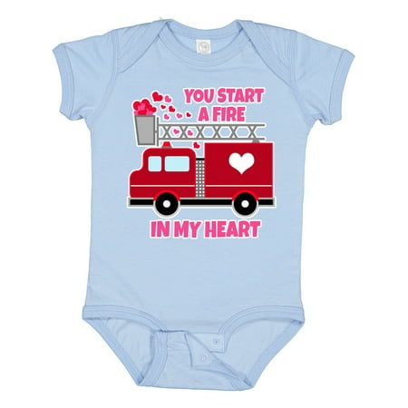 

Inktastic Valentine Fire Truck White and Pink Hearts Gift Baby Boy or Baby Girl Bodysuit