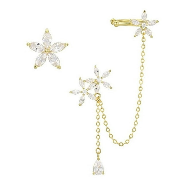 Finos Aretes Margarita Swarovski Trepadores Clip Oro 14k Lam