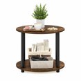 thumbnail image 4 of Furinno Turn-N-Tube Toolless Assembly Round Coffee Table, 2-Tier Rustic Oak Coffee Table with Open Shelf, Side Table, for Living Room, Bedroom, Home Office, Amber Oak, 4 of 5