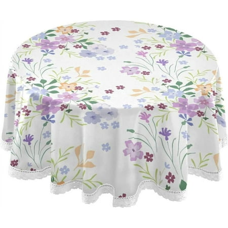 SKYSONIC 60" Flowers Pattern Round Table Cloths Tablecloths for Home Kitchen Restaurat Decor Polyester Washable Tablecover Kithchen Party Picnic