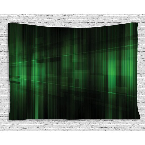 Forest Green Tapestry, Vibrant Technology Pattern with Vertical Lines Digital Technical Themed Print, Wall Hanging for Bedroom Living Room Dorm Decor, 80W X 60L Inches, Green Black, by Ambesonne