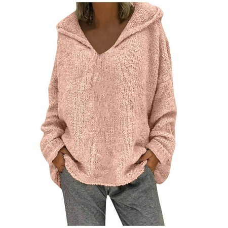 JDEFEG Front Open Coat Long Sleeves Size Solid Tops Color Hood Large Sweater Fashion Women Loose Sweater Cable Knit Leggings for Women Pink Xxl