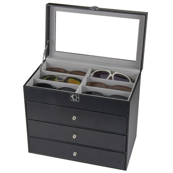 24 Slots Glasses Display Storage Case Box Eyeglass Sunglasses Glasses Holder Organizer Case Black