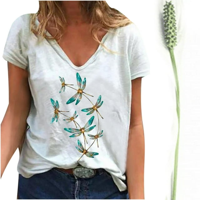 Puntoco Blusa De Mujer Camiseta De Manga Corta Con Cuello En V Nueva Estampada Puntoco Puntoco-2005