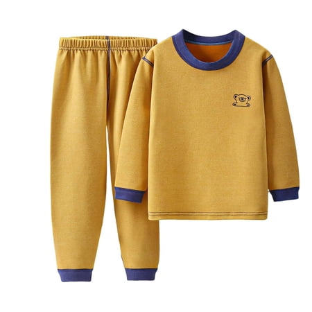 Staki Boys Winter Outfits Fall Outfit for Toddler Boy Girl Long Sleeve Sweatshirt Pant Sets Winter Pullover Clothes(Yellow 7-8 Years)