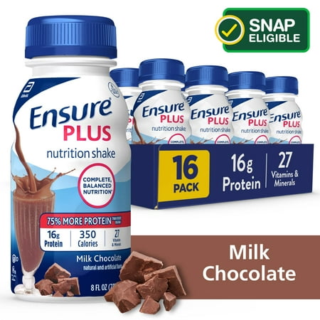 Ensure Plus Nutrition Shake, 16 Count, With 16 Grams of High-Quality Protein, Meal Replacement Shakes, Milk Chocolate, 8 fl oz