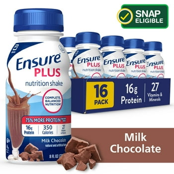 Ensure Plus tion Shake, 16 Count, With 16 Grams of High-Quality Protein, Meal Replacement Shakes, Milk Chocolate, 8 fl oz